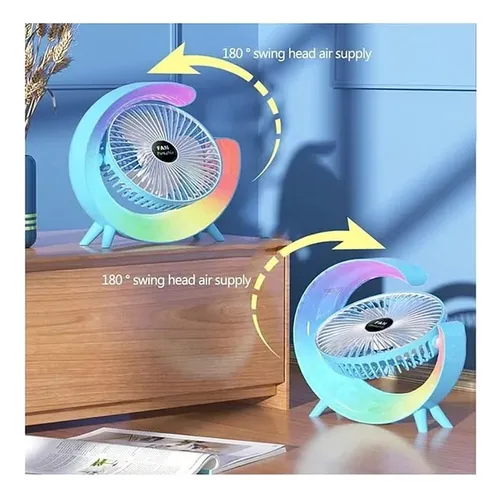 Ventilador De Escritorio Rgb Multicolor Lampara Portátil Usb