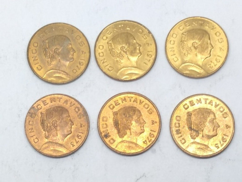 Moneda 5 Centavos Josefa 1970 A 1975 Nuevas 6 Piezas