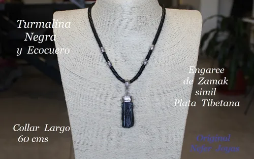Collar Cuero Trenzado Dije Turmalina Negra - Hombre Y Mujer