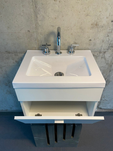 Imagen 4 de 7 de Vanitory 50 Cm Blanco Colgante Bacha Acrilico Blanco 1ag Cta