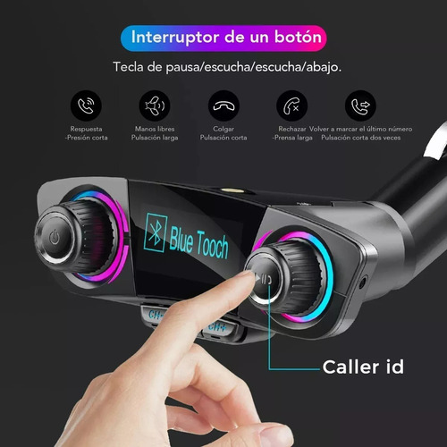 Mz Receptor Bluetooth Y Transmisor Fm Auto Cargador Rápido
