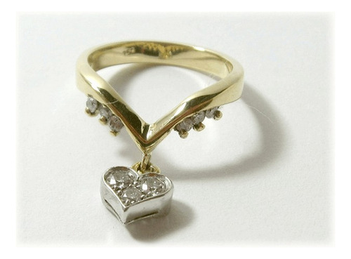 Anel Ouro Berloque Coração Belos Diamantes A8505-06991 (Usado)