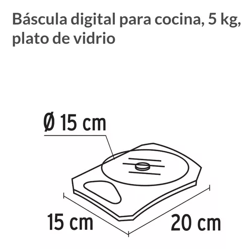 Báscula digital para cocina, plato de vidrio, 5 kg, Truper