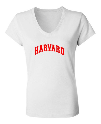 Remera Harvard Logo Mujer Escote V 