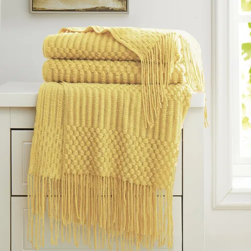 Hommxjf Manta De Punto Amarillo Mostaza Para Sofa, Dormitori