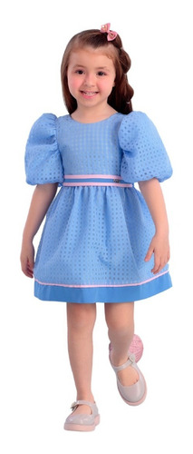 Imagem 2 de 3 de Vestido Infantil Mon Sucré Organza Azul Fluffy 22306 B.e.