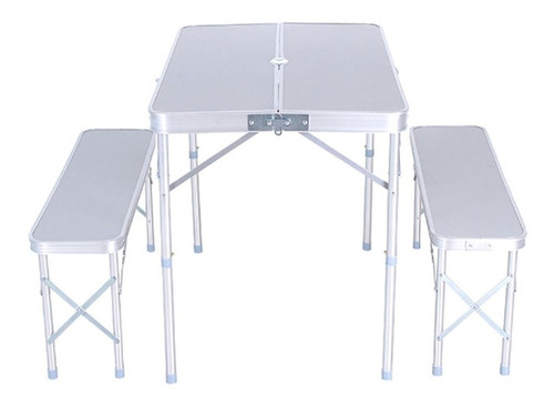 Set Mesa Camping Aluminio Plegable + 2 Bancos 90x60 Kushiro