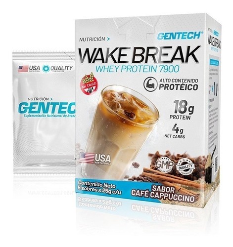 Whey Protein 7900 Wakebreak 5 Sobres Gentech Cafe Cappuccino