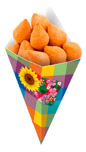 Embalagem Cone Para Salgados Porçoes Festa Junina Premium