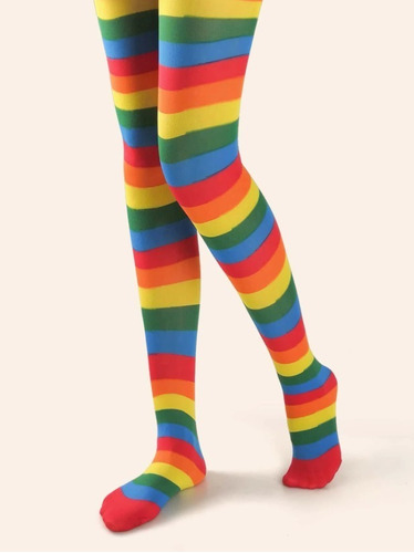 Medias Panty A Rayas De Colores. Cosplay, Baile. Arcoiris