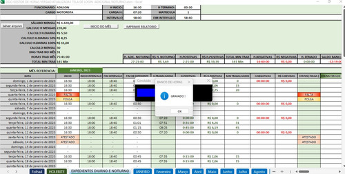 Planilha De Banco De Horas E Calculo Salarial