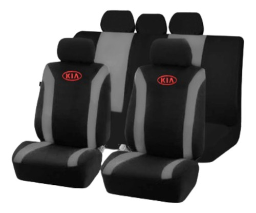 Funda Cubreasiento Tela Negro Con Gris Bordado Logo Kia