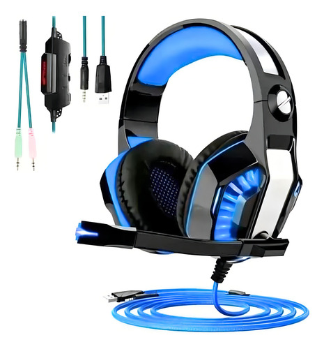 Fone De Ouvido Headset Gamer Verde Com Microfone Ej-902 Cor Azul Luz Azul