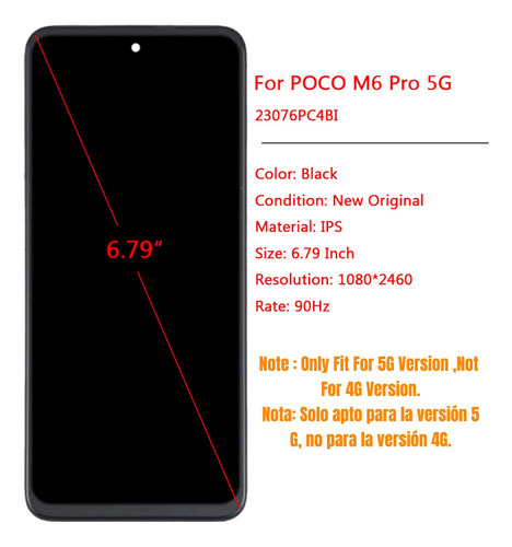 Pantalla Táctil Lcd Con Marco Para Poco M6 Pro 5g 23076pc4bi