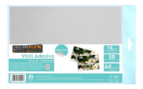 Vinil Adesivo A4 70g Brilhante Branco Glossy Laser 50 Folhas