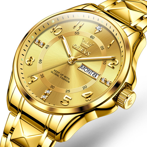 Relojes de cuarzo de lujo Olevs Diamond Calendar, color de fondo dorado