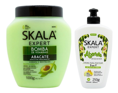 Skala Kit Bomba Vitamina Abacate Máscara Crema Peinar Vegana