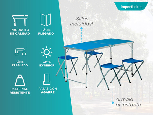 Set Camping Discovery 4 Sillas + Mesa 1.20 Plegable Portátil