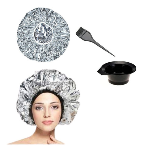 Gorro Térmico De Aluminio + Bowl + Pincel Para Peluqueria