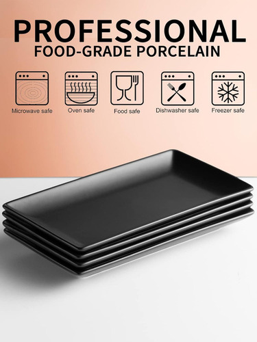 ¡ Juego De Platos Gomakren Porcelana, Rectangular, Negro,