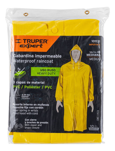 Gabardina Impermeable M Triple Capa Truper 101131 Amarillo M