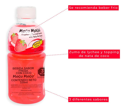 Mogu Mogu Sabor Fresa Con Nata De Coco 320 Ml. - 2 Botellas