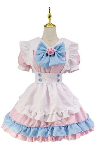 Disfraz De Cosplay Traje Rosa Lindo Maid Lolita Kawai Set