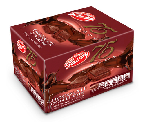 Imagen 1 de 1 de Savoy® 75 Aniversario Chocolate Con Leche - Caja 10 Unidades