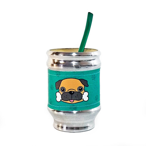 Mate Y Bombilla De Acero Aluminio Madera Pug Bulldog