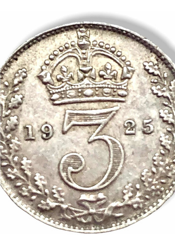 Moneda Plata Gran Bretaña 3 Pences 1925 Ley 0.500 George V (Usado)