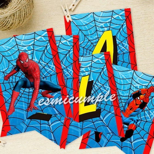 Banderín De Cumpleaños Personalizado Spiderman Hombre Araña