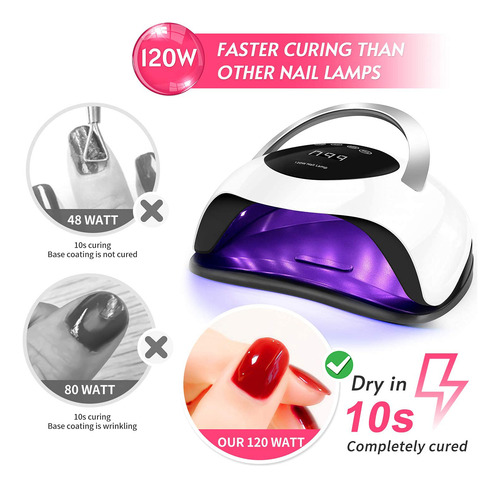 Lámpara De Uñas Led Uv De 120 W, Secador De Uñas Rápido, 36