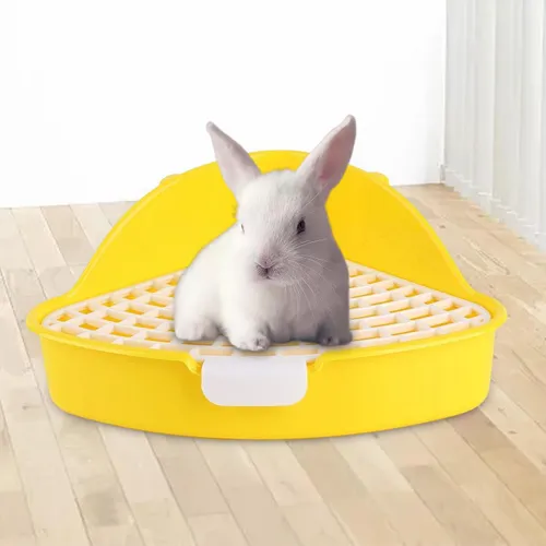 Caja De Arena Triangular Mediana Para Conejos Con Rejilla
