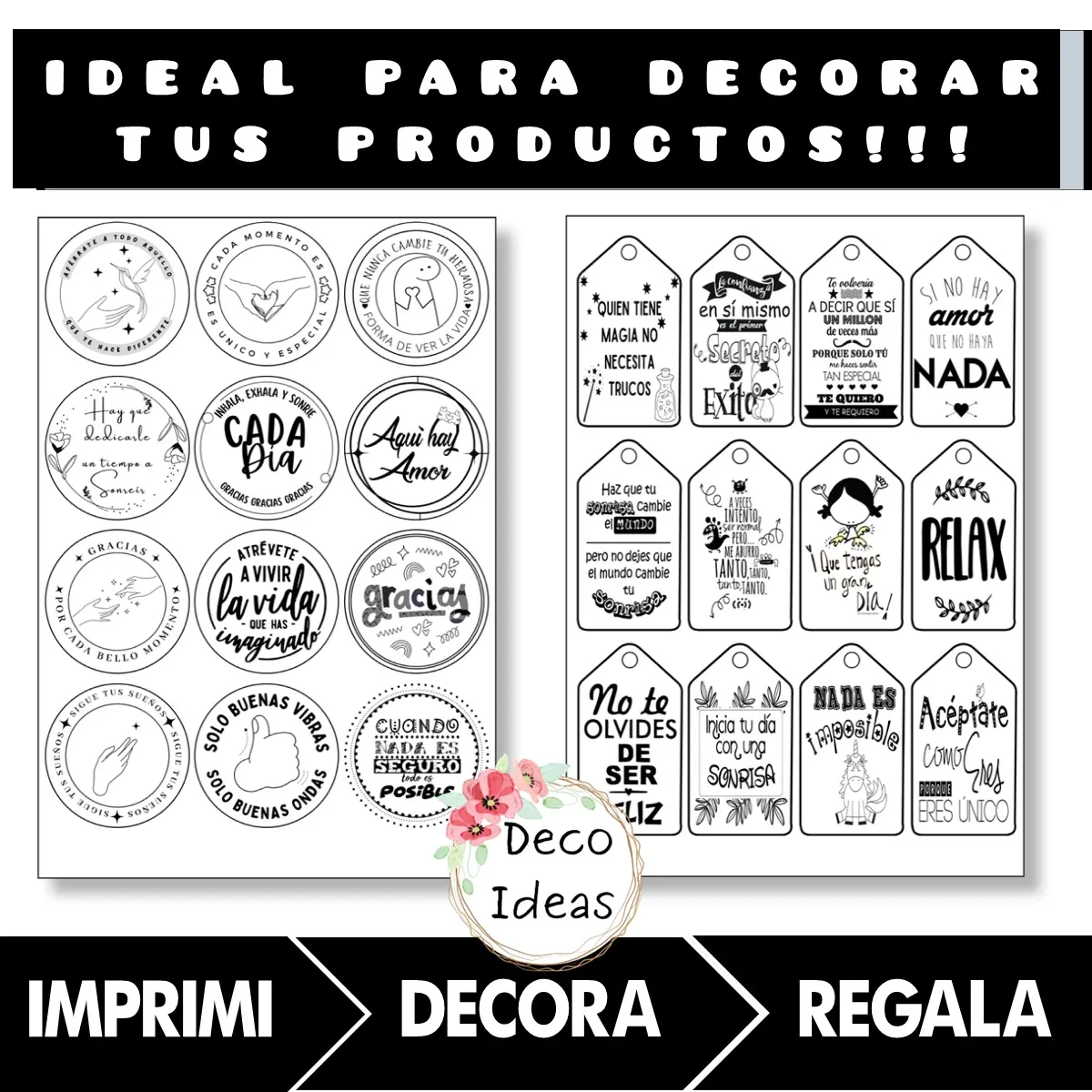 Kit Imprimible 03 Blanco/Negro "Frases"