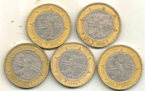 5 Monedas De 20 Pesos  Fuego Nuevo  2010 Conservadas