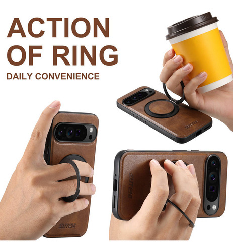 Funda De Teléfono Inalámbrica Magnética Multifuncional De Piel Auténtica A Prueba De Golpes Para La Serie Google Pixel