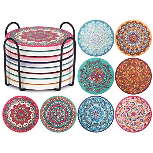 Juego De 8 Posavasos Bebidas Absorbentes Mandala Posava...