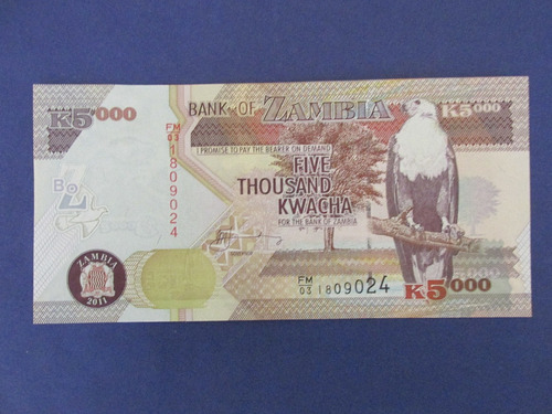 Billete Africa Banco De Zambia 5.000 Kwacha Unc Año 2011