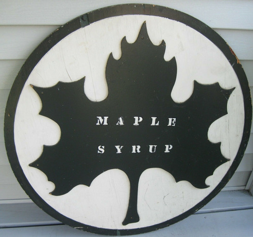 Antique/vintage LG Wood Round Sign, Maple Syrup W Maple Tr