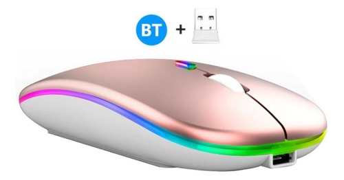 Mouse Wireless Bluetooth Rgb Gamer Trabalho Recarregavel Cor Rosa