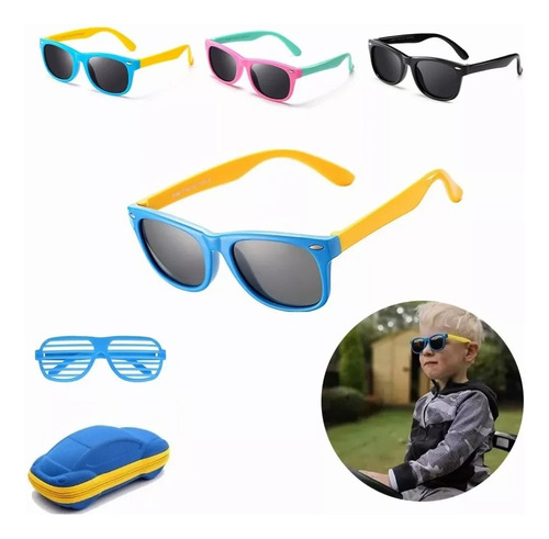 Gafas De Sol De Moda Para Niños Polarizadas Ligeras+funda Color Azul