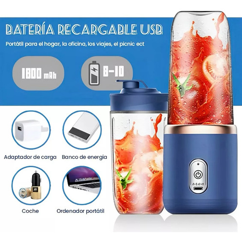 Licuadora Portátil Recargable Botella 400ml 6 Aspas Batidora