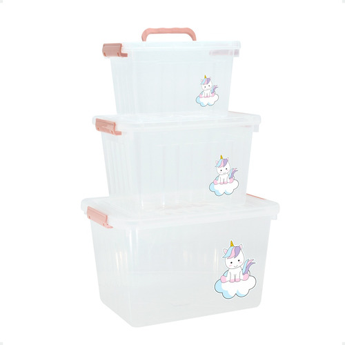 Caja Organizadora Unicornio Set X 3 Cajas Apilables Unicorni