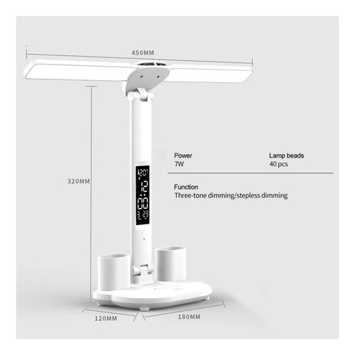 Lámpara De Escritorio Led Recargable Con Reloj Fecha