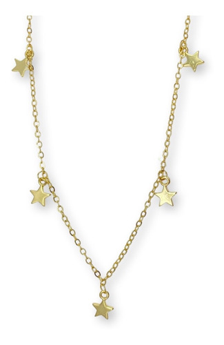 Collar Estrellas Colgantes Juvenil Plata S925 Baño Oro +caja