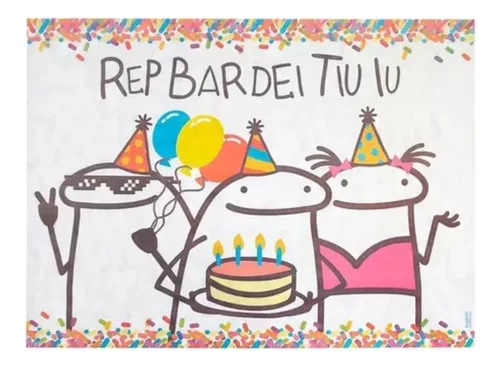 Painel de Festa Retangular Meme Bento Cake Flork Vertical Infantil