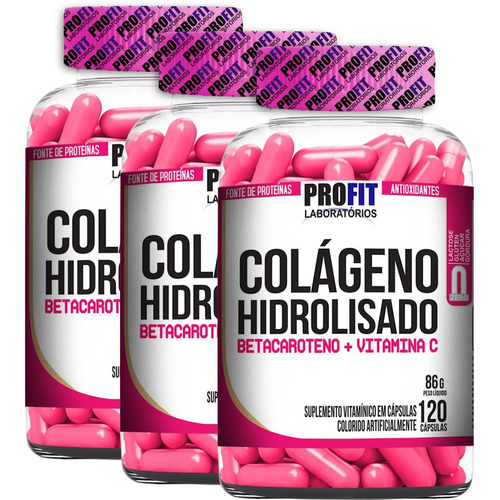 3x Colágeno Hidrolisado C/ Betacaroteno/vit C - Profit Labs