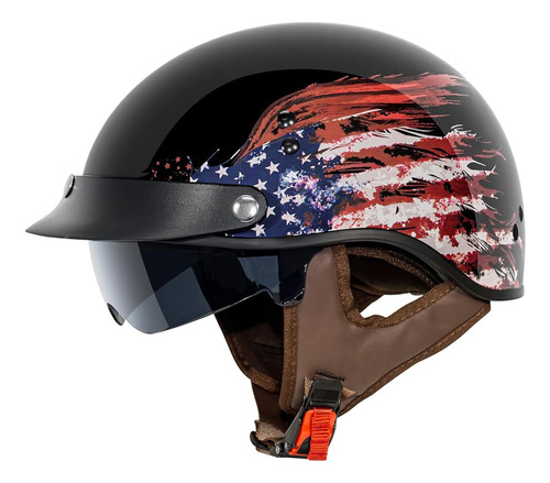 Vcan Cruiser Solid Gloss Black Half Face Motorcycle Helmet C