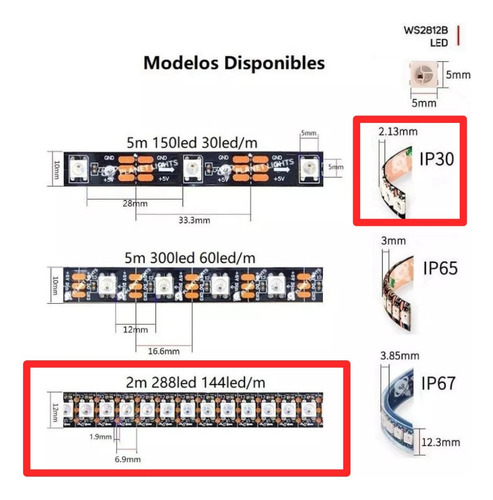 Tira Led Ws2812 144led/m Adafruit Neopixel 3 Metros Ip67