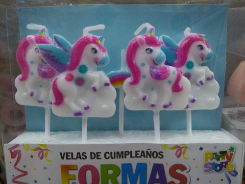 Imagen 2 de 5 de Vela Unicornio Arco Iris X5 Cumpleaños Torta